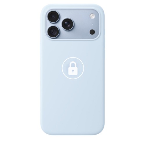 “Silicone Case v2” -suojakuori iPhone 18 Pro, vaaleansininen, pakkauksessa