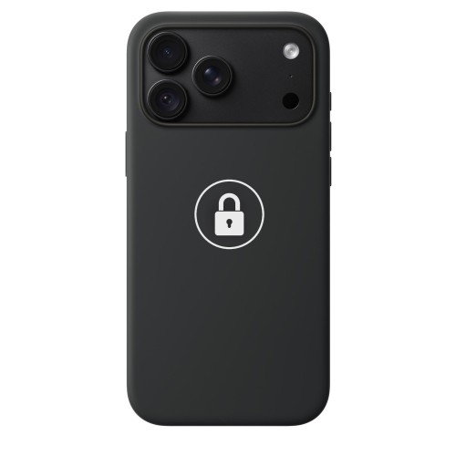 “Silicone Case v2” -suojakuori iPhone 18 Pro Max, musta, pakkauksessa
