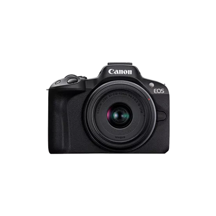 Canon EOS R50 -järjestelmäkameran runko (SIP), 24,2 MP, kuvanvakain, ISO-herkkyys (maks.) 32000, näytön lävistäjä 2,95 ", Wi-Fi, videokuvaus, automaattinen/manuaalinen, CMOS, musta