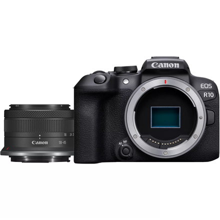 Canon EOS R10 RF-S 18-45 IS STM EU26, 24,2 MP, kuvanvakain, ISO-herkkyys (maks.) 32000, Wi-Fi, videokuvaus, manuaalinen, CMOS, musta