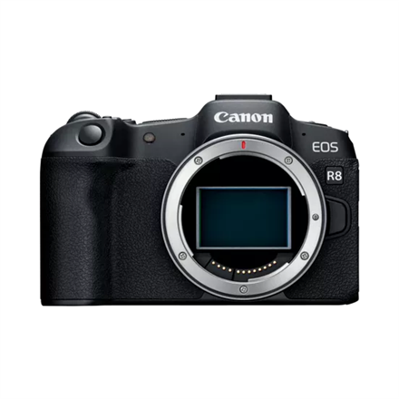 Canon EOS R8 -järjestelmäkameran runko (AIP), 24,2 MP, kuvanvakain, ISO-herkkyys (maks.) 102400, näytön lävistäjä 3 ", Wi-Fi, videokuvaus, automaattinen/manuaalinen, CMOS