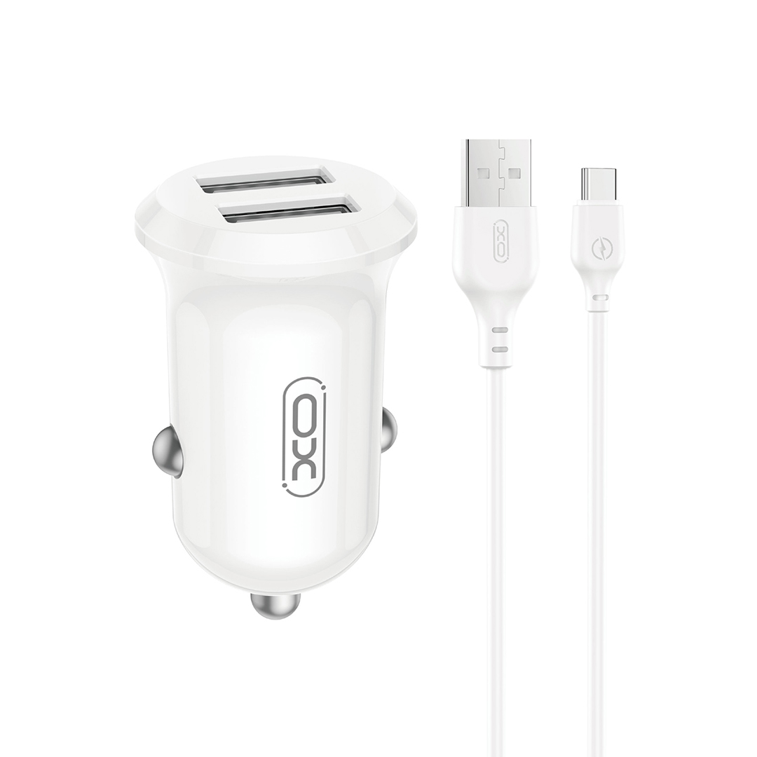 XO autolaturi CC67 12W 2x USB, musta + USB - USB-C-kaapeli