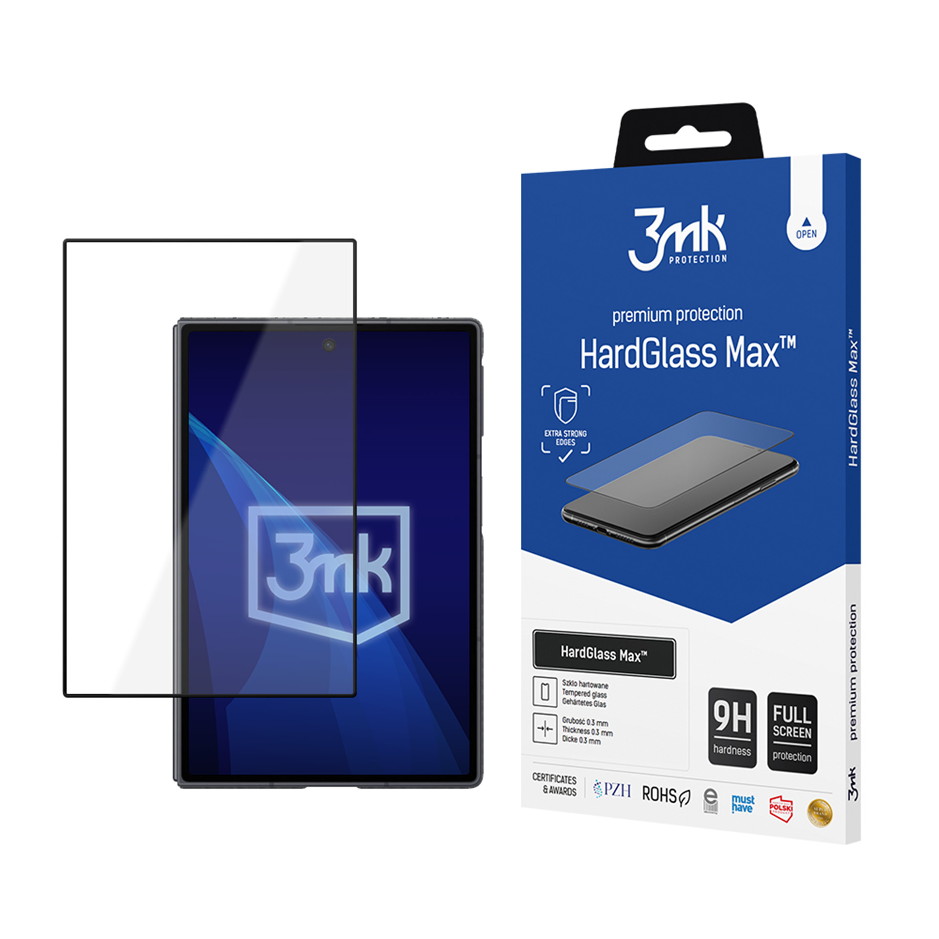 Samsung Galaxy Z Fold 8 (front) – 3mk HardGlass Max musta puhelimen näytönsuoja