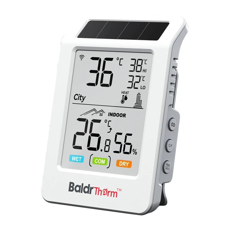 BALDRTHERM HCS596WB -aurinkoenergialla toimiva Wi-Fi-lämpö- ja kosteusmittari