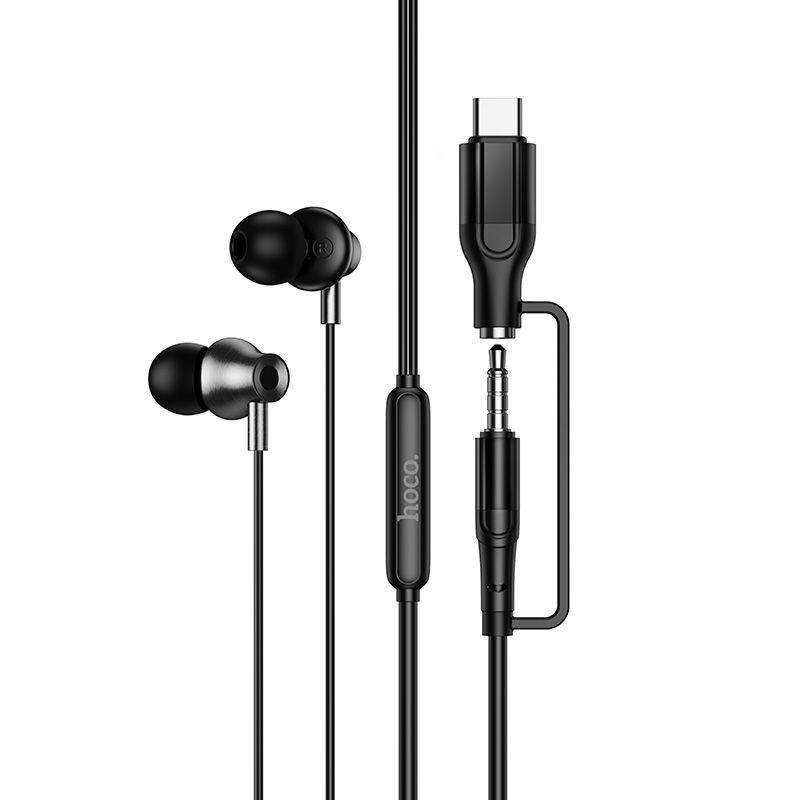 Hoco M119A -langalliset mikrofonilliset kuulokkeet, 3,5 mm:n / USB-C-liitin, mustat