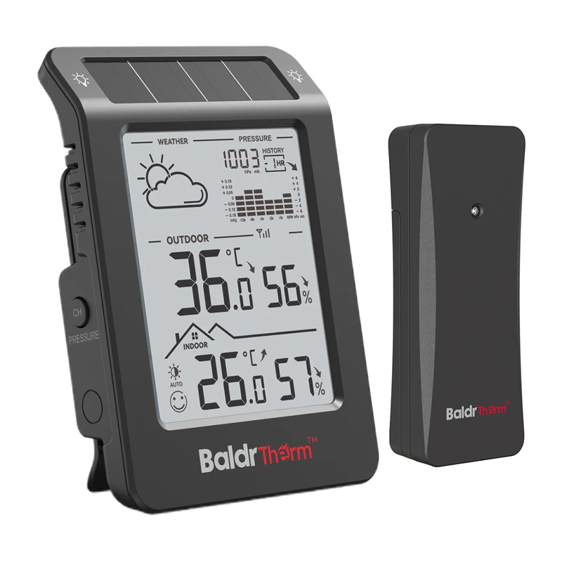 BALDRTHERM B0596WT2H2P-V1 -aurinkoenergialla toimiva sääasema, musta