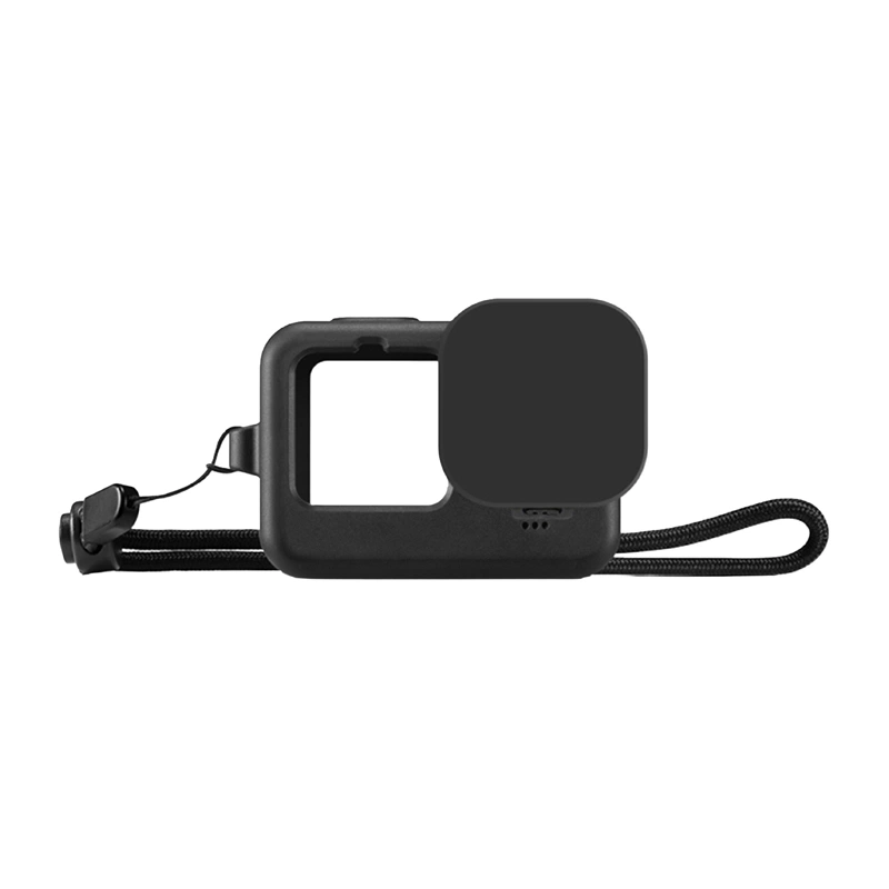 Puluz-silikonikuori GoPro HERO12, HERO11, HERO10 ja HERO9 Blackille linssinsuojuksella ja hihnalla (musta)