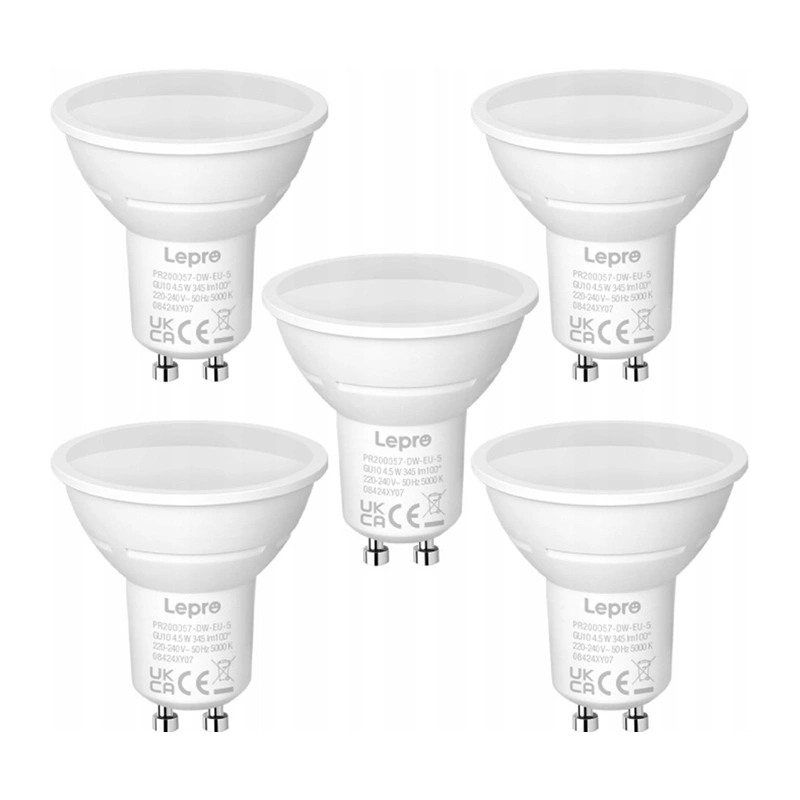 LEPRO 200057-DW-EU-5 GU10 LED-lamppu, 4.5W (50W), 345 lm, 5000K, 100°, 5 kpl