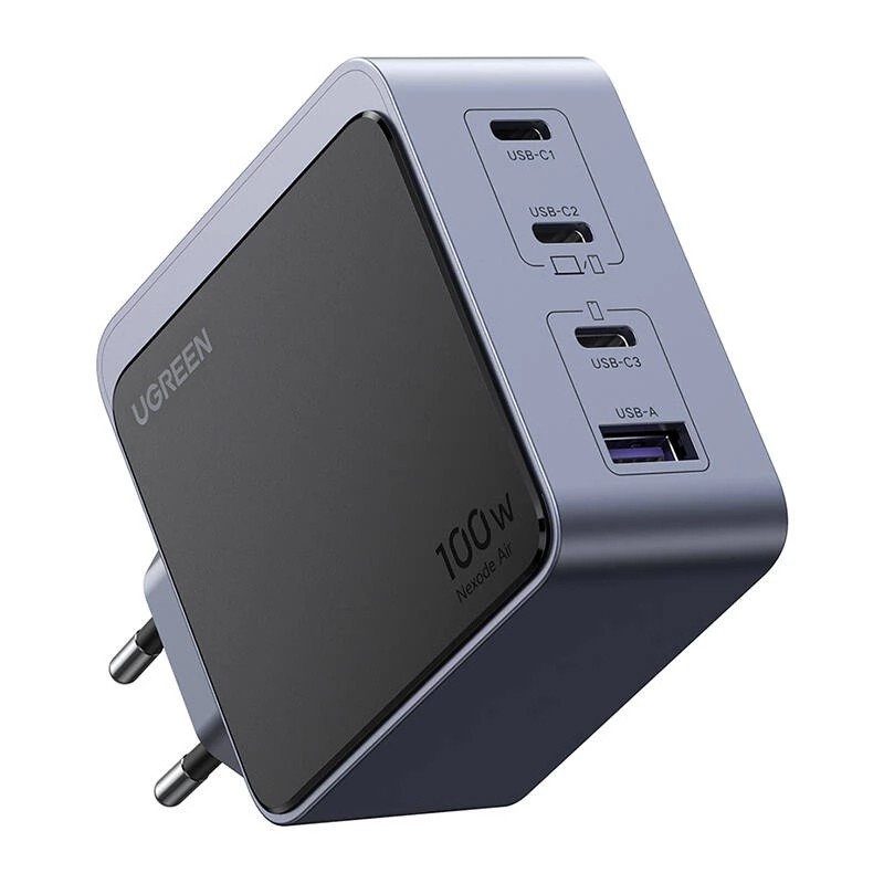 Harmaa Ugreen X565 GaN 100 W -laturi, 3 × USB-C ja USB-A (35043)