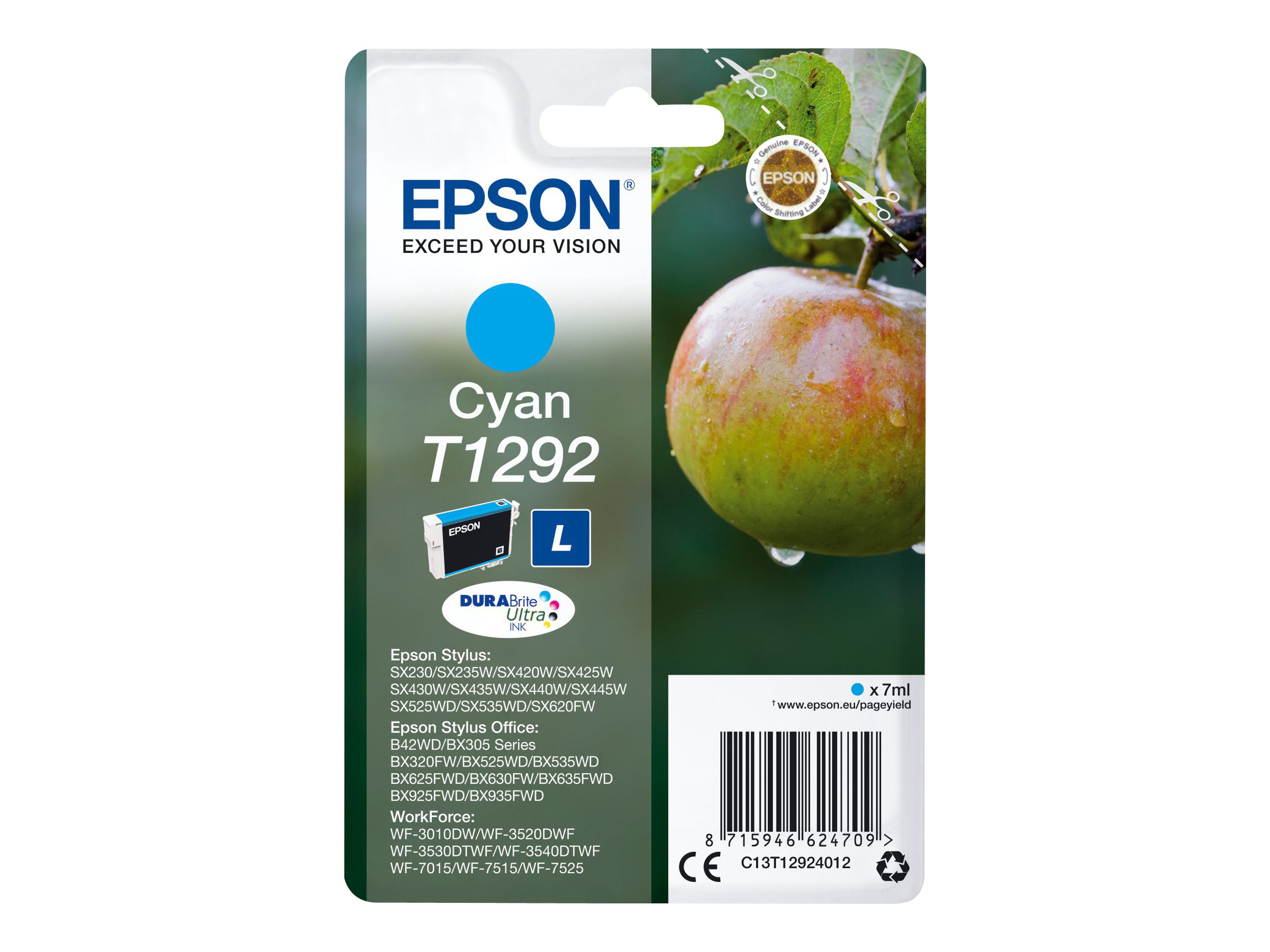 Epson T1292 DURABrite Ultra high-capacity -mustekasetti, syaani, 7 ml