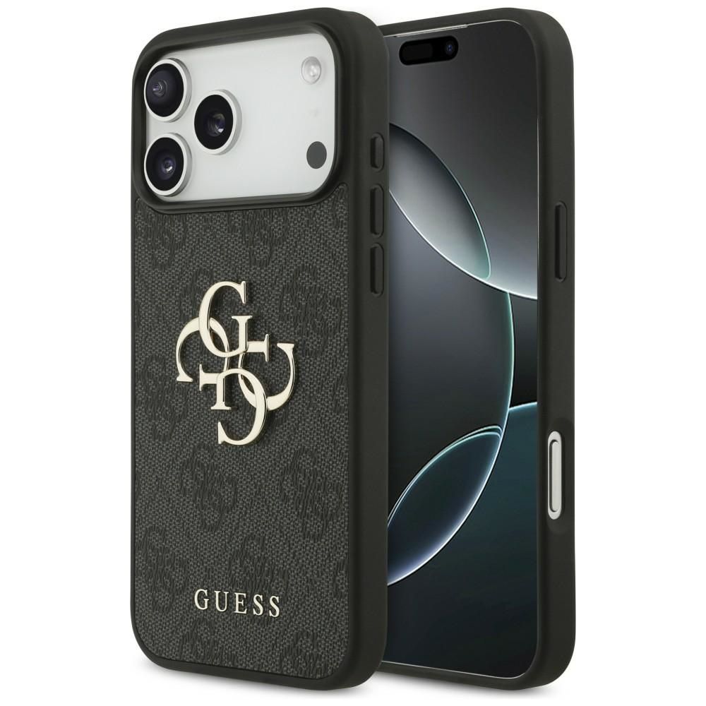 Guess PU 4G Metal Logo -kuori Apple iPhone 18 Pro Max -puhelimelle, harmaa