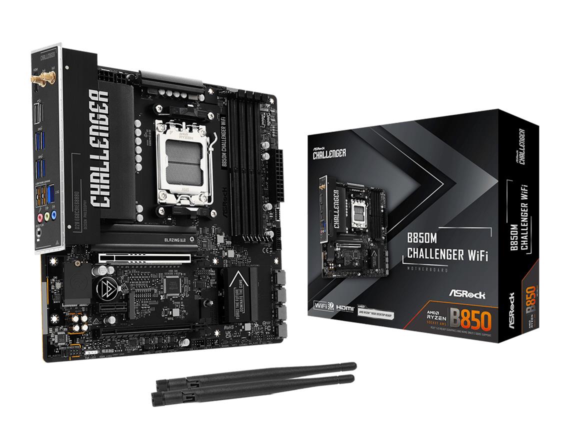 ASRock B850MCHALLENGERWIFI microATX-emolevy, AMD B850, AM5, DDR5-SDRAM, 4 RAM-paikkaa, Wi-Fi, Bluetooth, 1× M.2 -paikka