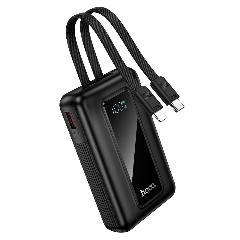 Hoco J162 -varavirtalähde sisäänrakennetuilla USB-C- ja Lightning-kaapeleilla, 10000 mAh, QC, PD, 22,5 W, musta