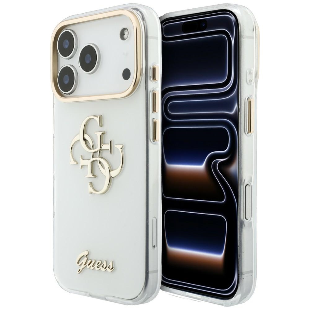 Guess IML 4G Script Metal -suojakuori iPhone 18 Pro / 17 Pro -malleille, valkoinen