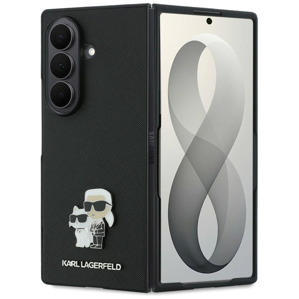 Musta Karl Lagerfeld Saffiano Karl & Choupette Pin -suojakuori Samsung Galaxy Z Fold8 Ultra -puhelimelle