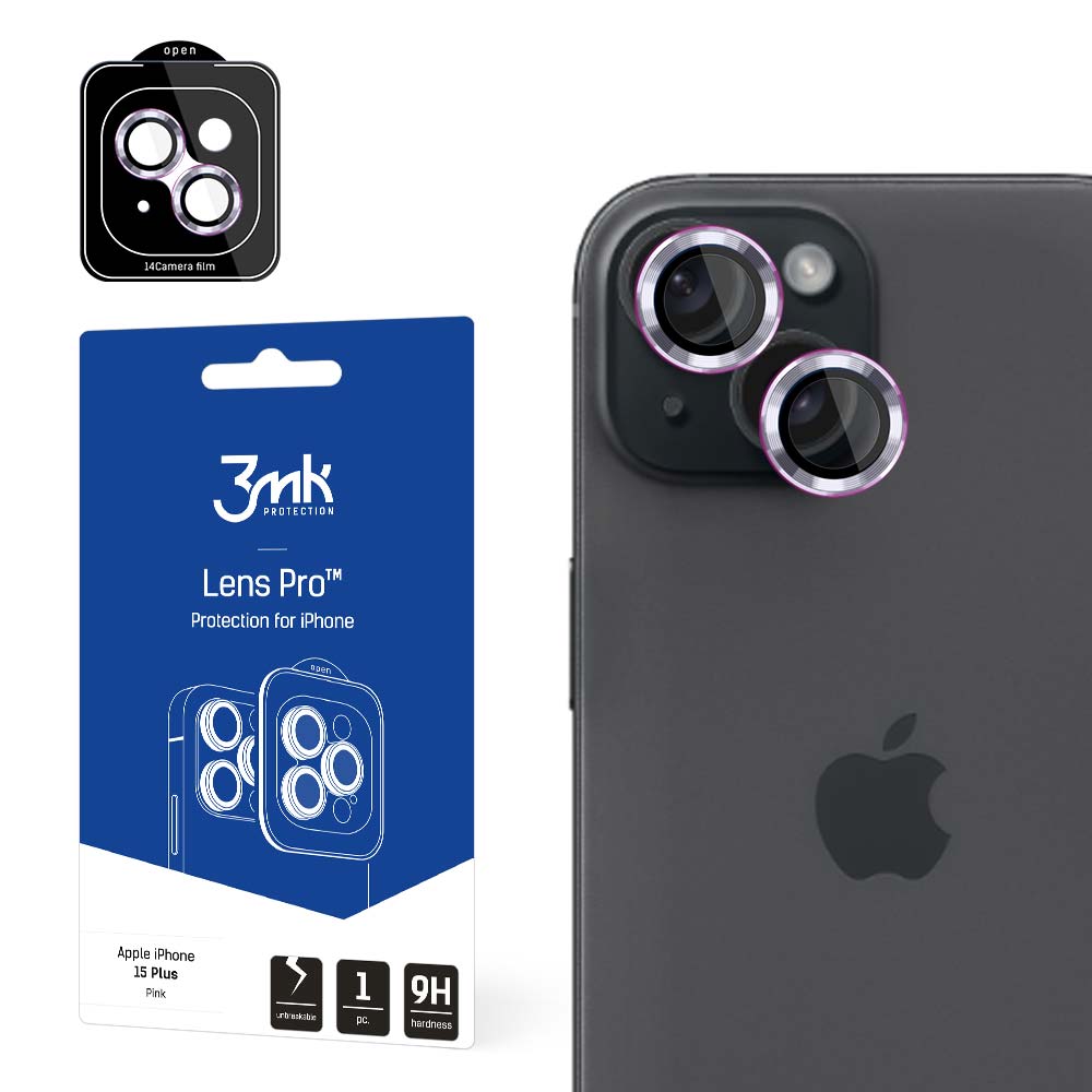 3mk Lens Protection Pro vaaleanpunainen kameran suoja iPhone 15 Plus:lle