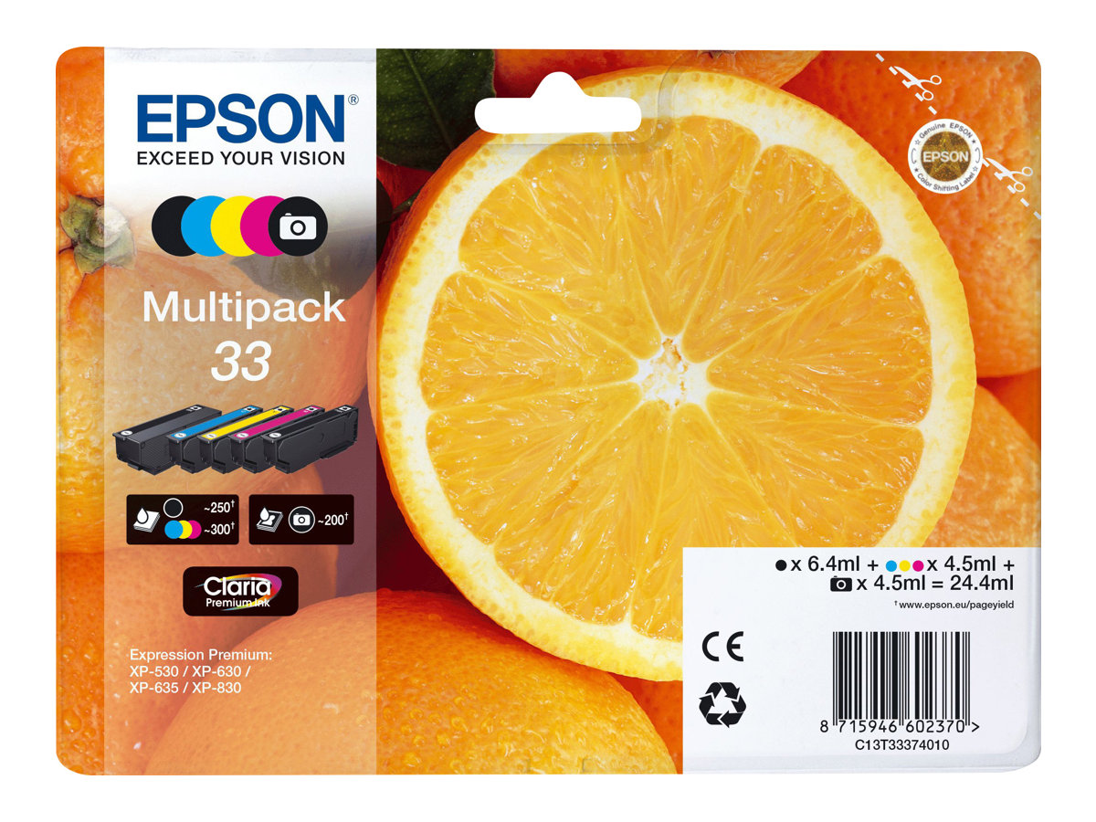 Epson 33 / C13T33374011 Claria Premium -mustekasettipakkaus, 5 väriä