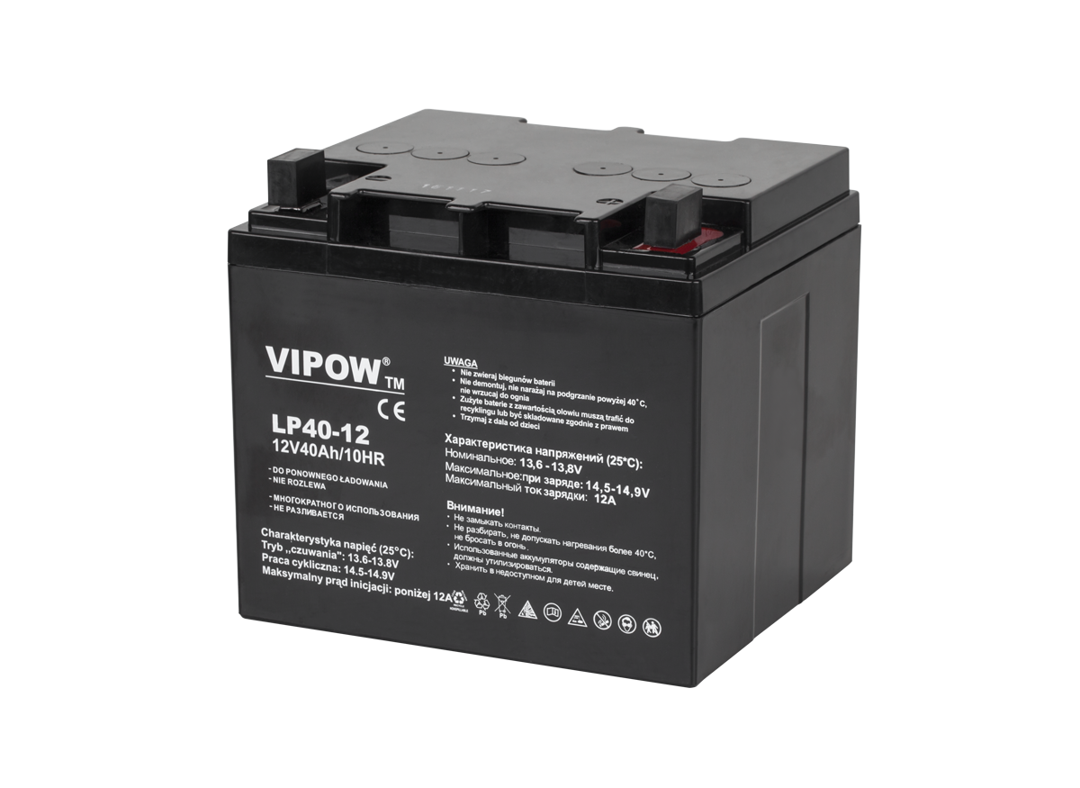 VIPOW-geeliakku, 12 V, 40 Ah