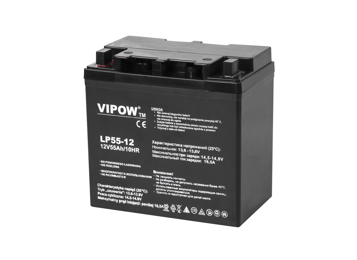 VIPOW-geeliakku, 12 V, 55 Ah