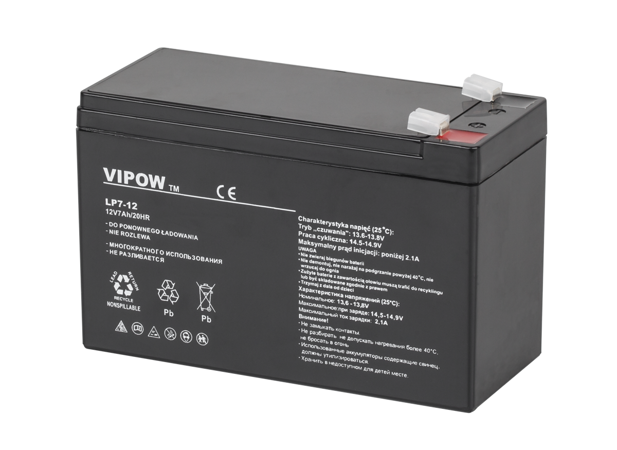 VIPOW-geeliakku, 12 V, 7 Ah
