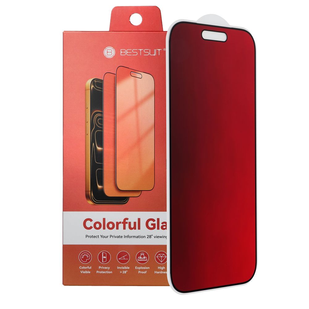 Bestsuit 5D Colorful Privacy 180 -joustava hybridisuojalasi iPhone 15 Pro Max -puhelimelle, magenta