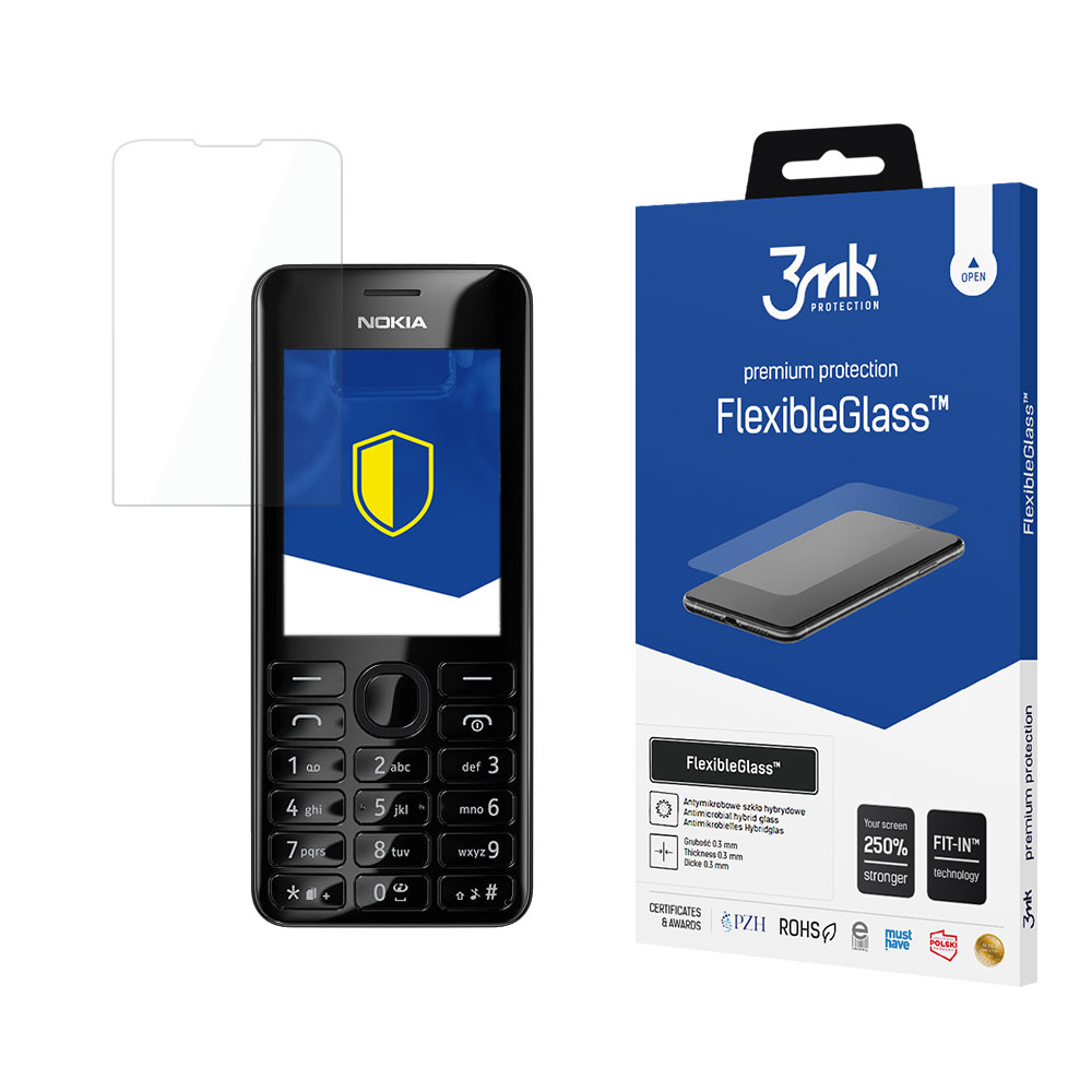 Nokia 206 – 3mk FlexibleGlass puhelimen näytönsuoja