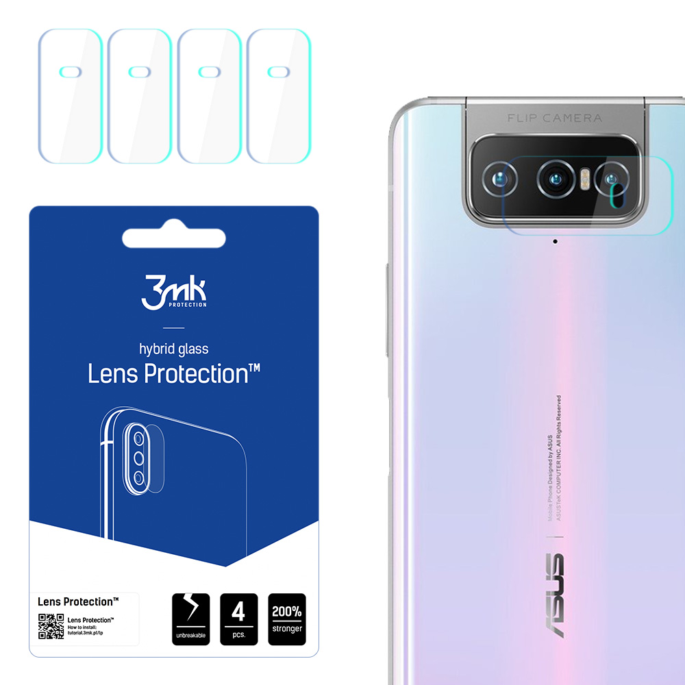 3MK Flexible Glass Lens Hybridilasi ASUS Zenfone 7 Pro kameralle 4 kpl