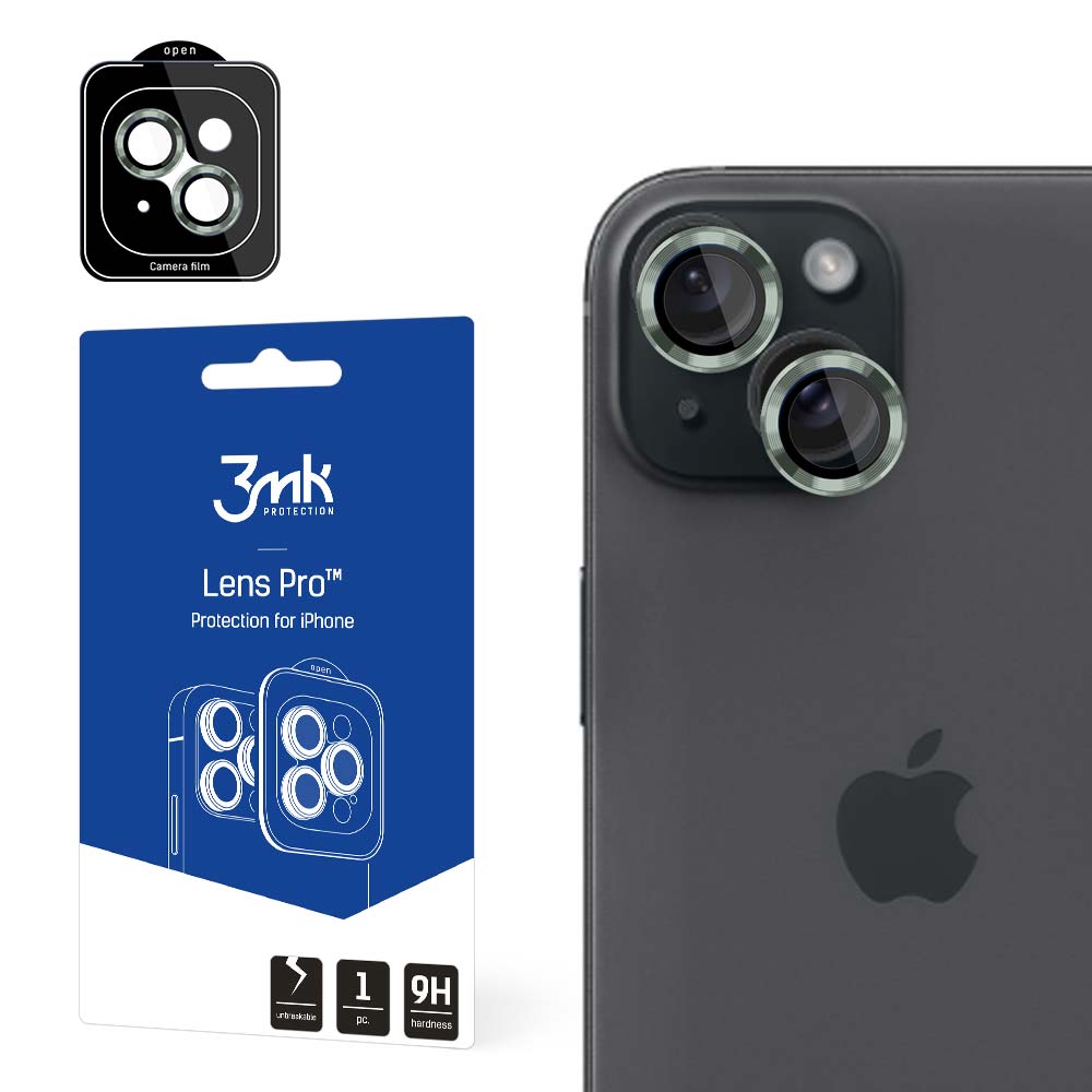 3mk Lens Protection Pro kameran suojus iPhone 15 Plus:lle - vihreä