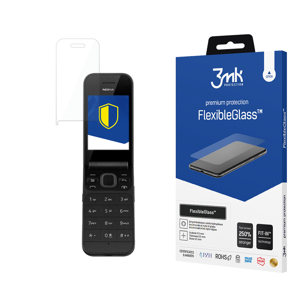 Nokia 2720 Flip – 3mk FlexibleGlass puhelimen näytönsuoja