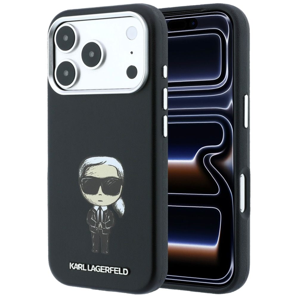 KARL LAGERFELD -kotelo mallille IPHONE 18 Pro/ 17 Pro MagSafe-yhteensopiva (Smooth Ikonik Sketch) (väri: musta)