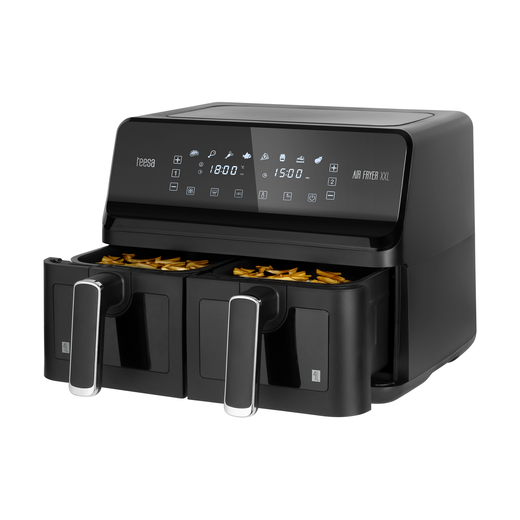 TEESA AIR FRYER DUAL POT XXL -kiertoilmakypsennin, 8 l, 2700 W