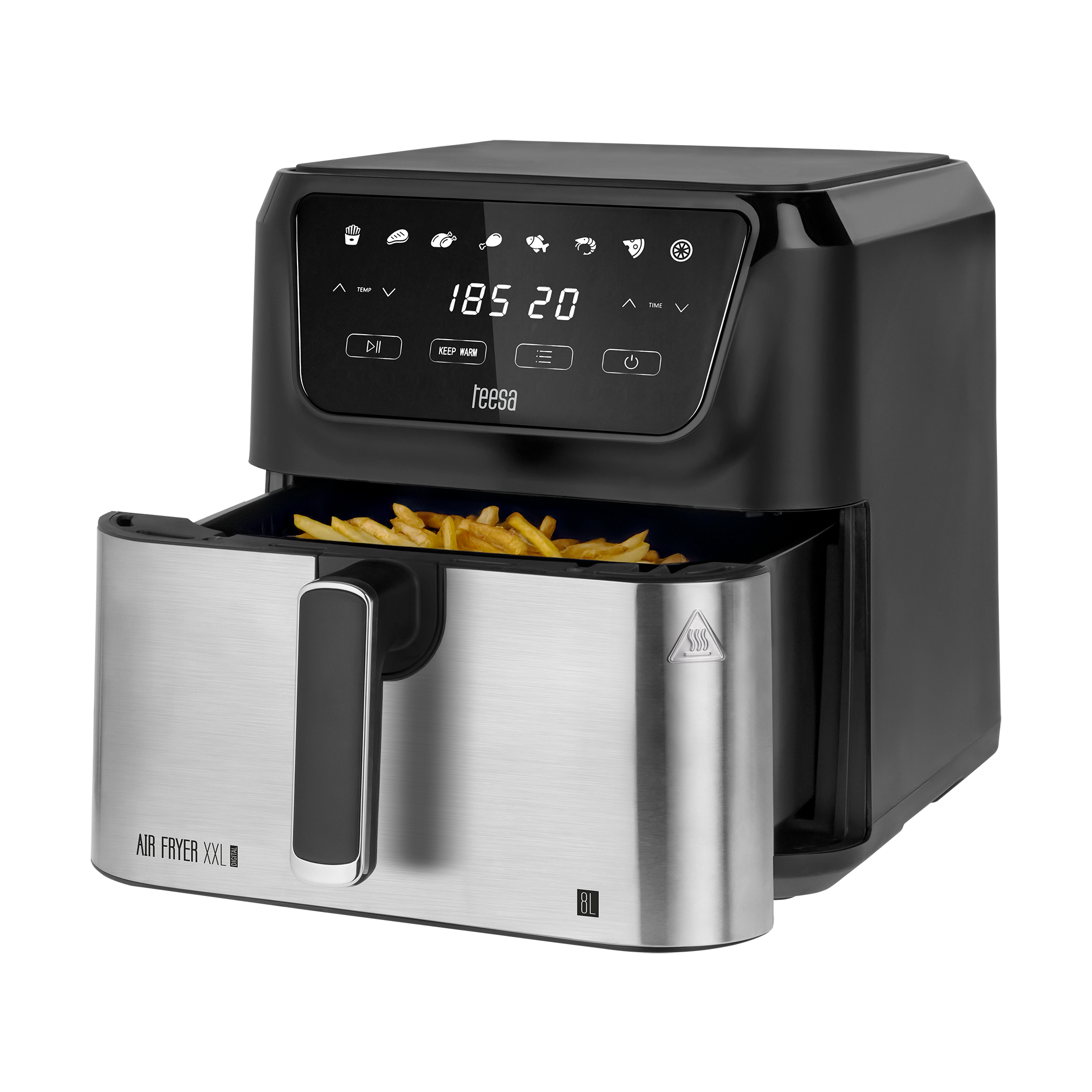 TEESA DIGITAL AIR FRYER XXL -kiertoilmakypsennin, 8 l, 1700 W, suuri kulho, ohjelmat, lämpimänäpito