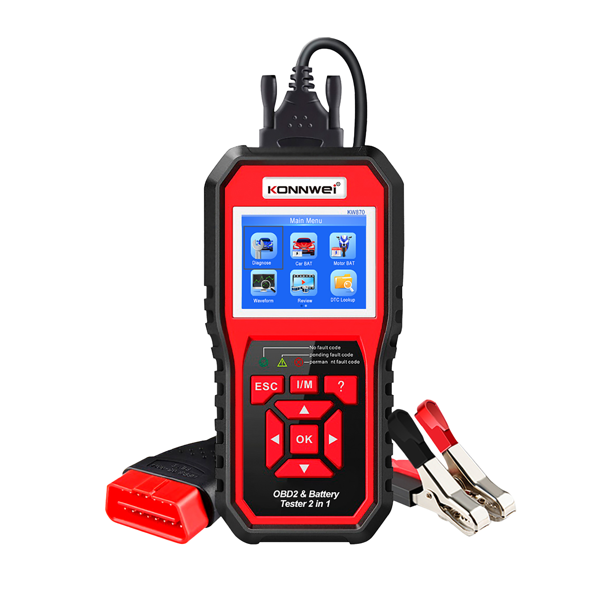 Konnwei KW870 OBD2 -diagnostiikkaskanneri ja akkutesteri