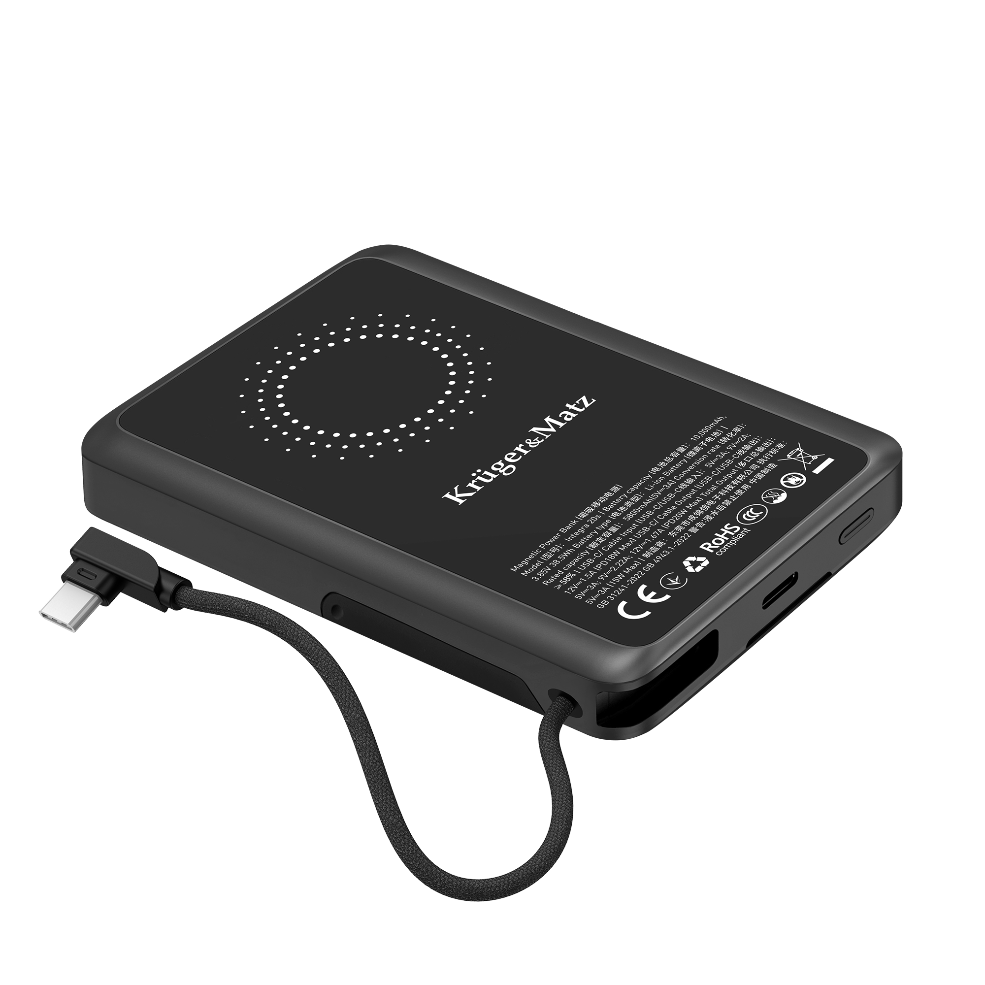 Kruger&Matz-varavirtalähde, 10000 mAh, Li-Polymer, QC ja PD, CCC-sertifioitu Aasian markkinoille