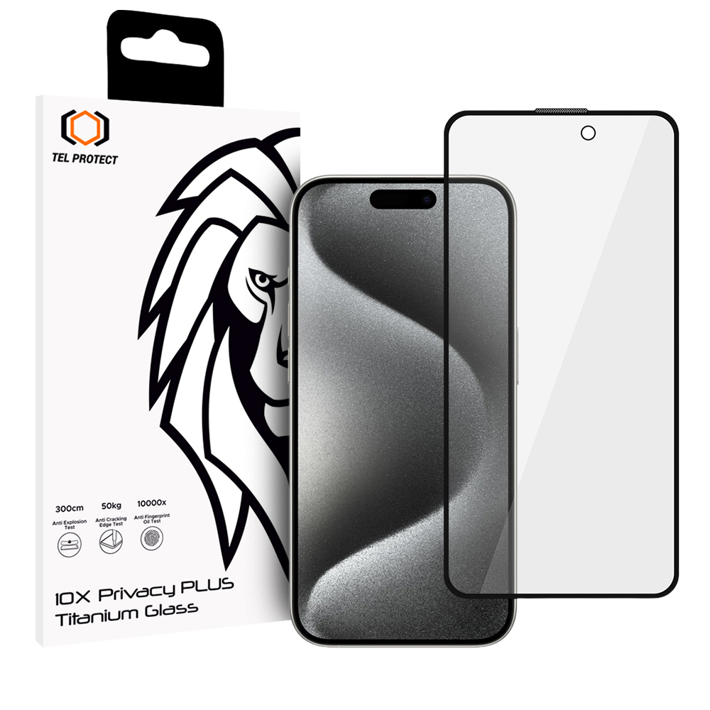 Tel Protect 10X Privacy Titanium -näkösuojattu karkaistu suojalasi Apple iPhone 16 Prolle / iPhone 17:lle