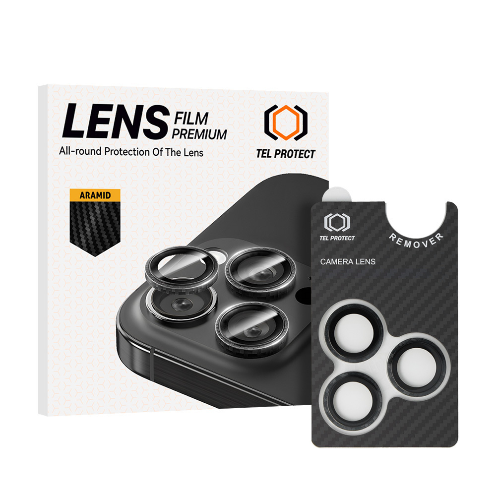 Tel Protect 3D Lens Aramid Series -karkaistut suojalasit Apple iPhone 18 Pro- ja iPhone 18 Pro Max -puhelinten kameralinsseille (3 kpl)