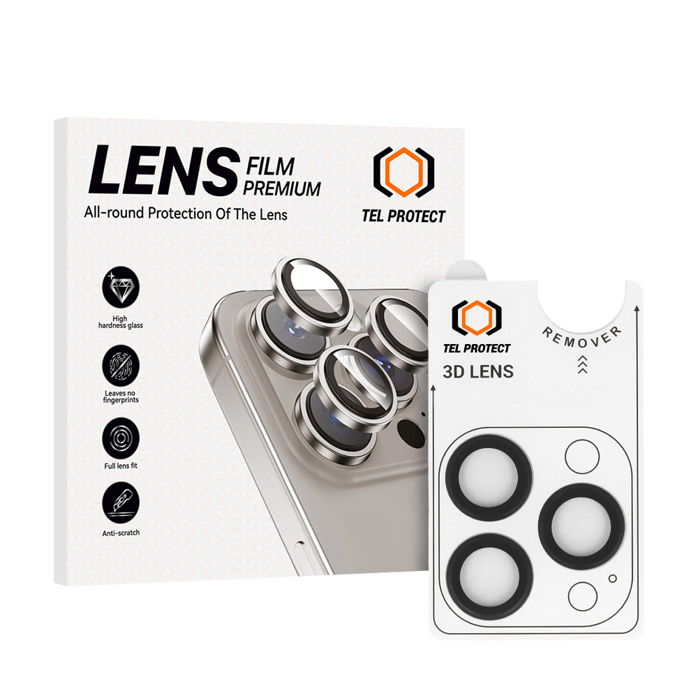 Tel Protect 3D Lens -mustat karkaistut suojalasit Apple iPhone 18 Pro- ja iPhone 18 Pro Max -puhelinten kameralinsseille (3 kpl)