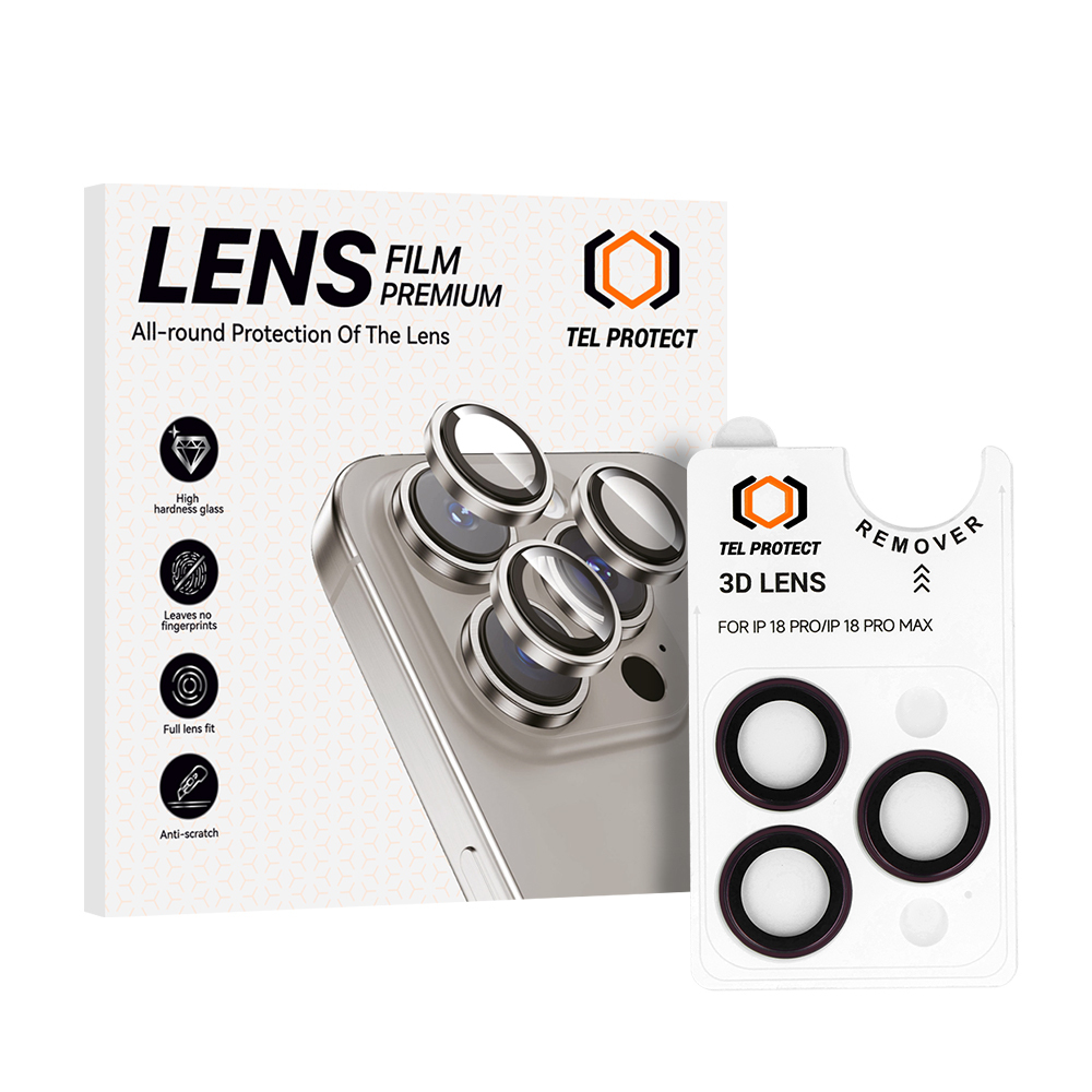 Tel Protect 3D Lens -viininpunaiset karkaistut suojalasit Apple iPhone 18 Pro- ja iPhone 18 Pro Max -puhelinten kameralinsseille (3 kpl)