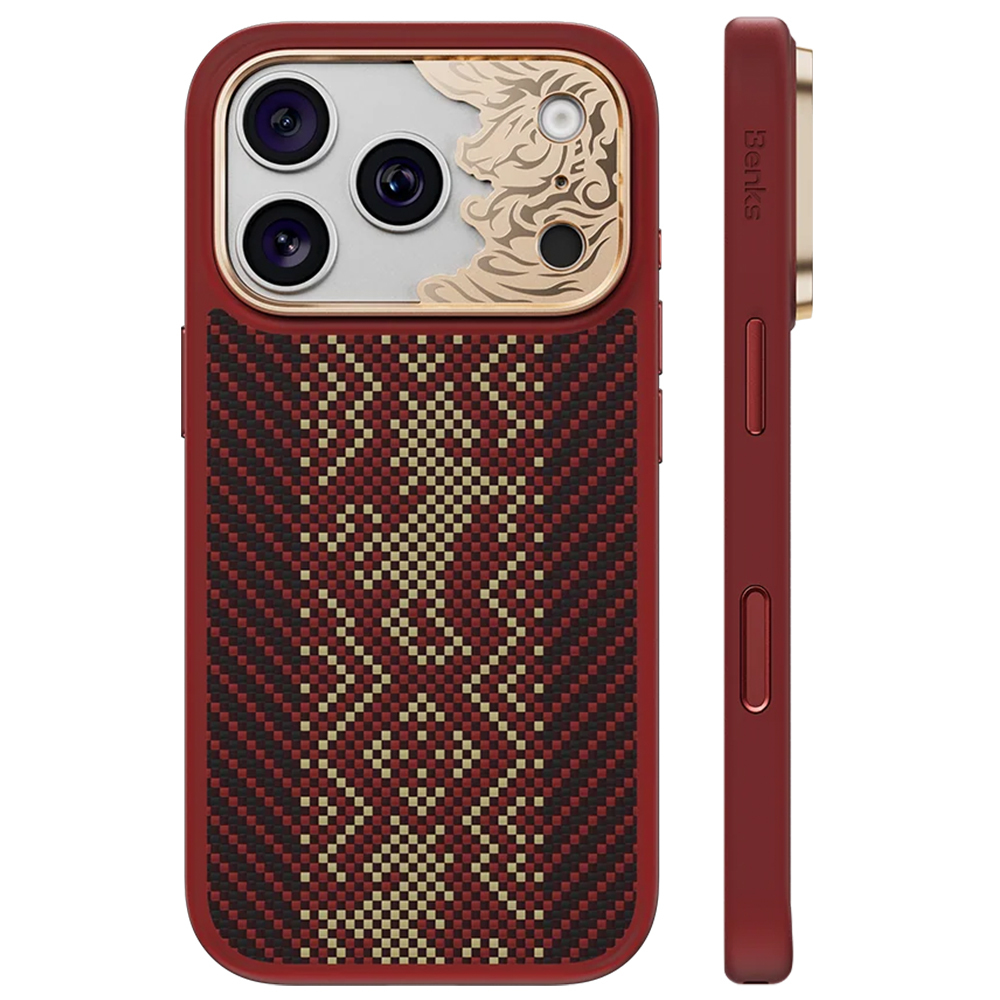Punainen Benks Magnetic Armor Pro Knight kevlar- ja metallikehyksinen suojakuori (C.K.FL.AP.GD.BA73) malleihin iPhone 18 Pro Max / iPhone 17 Pro Max Camera Control -painikkeella