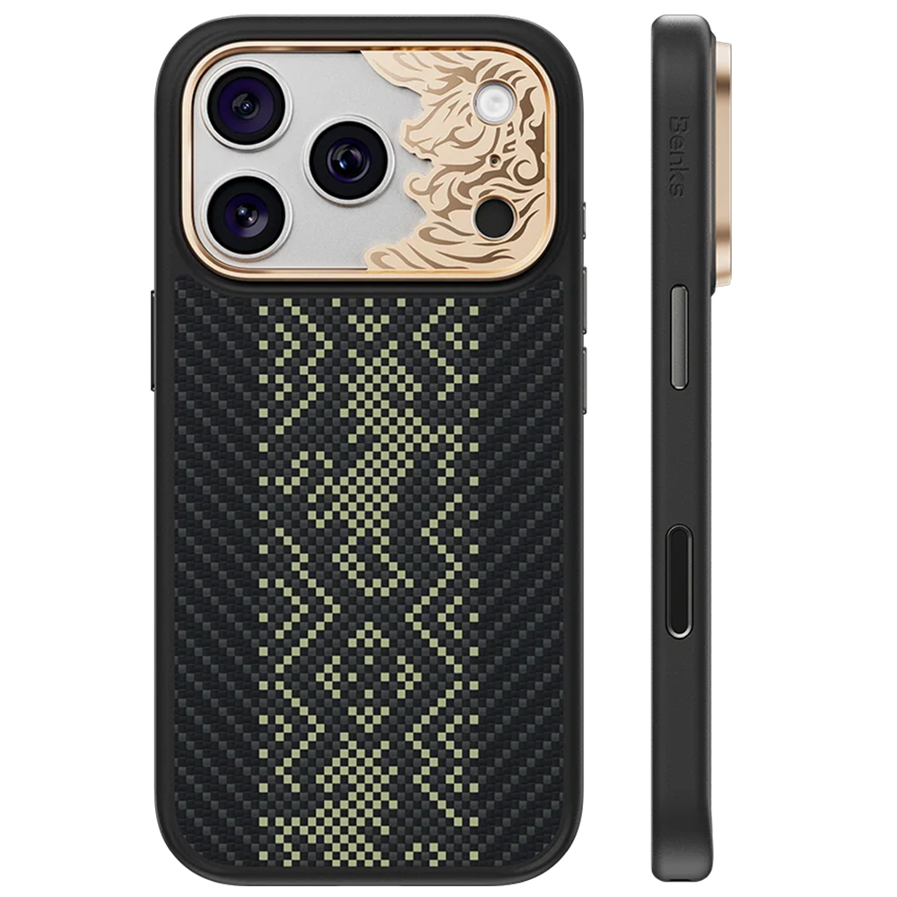 Musta Benks Magnetic Armor Pro Knight kevlar- ja metallikehyksinen suojakuori (C.K.FL.AP.GD.B072) malleihin iPhone 18 Pro / iPhone 17 Pro Camera Control -painikkeella