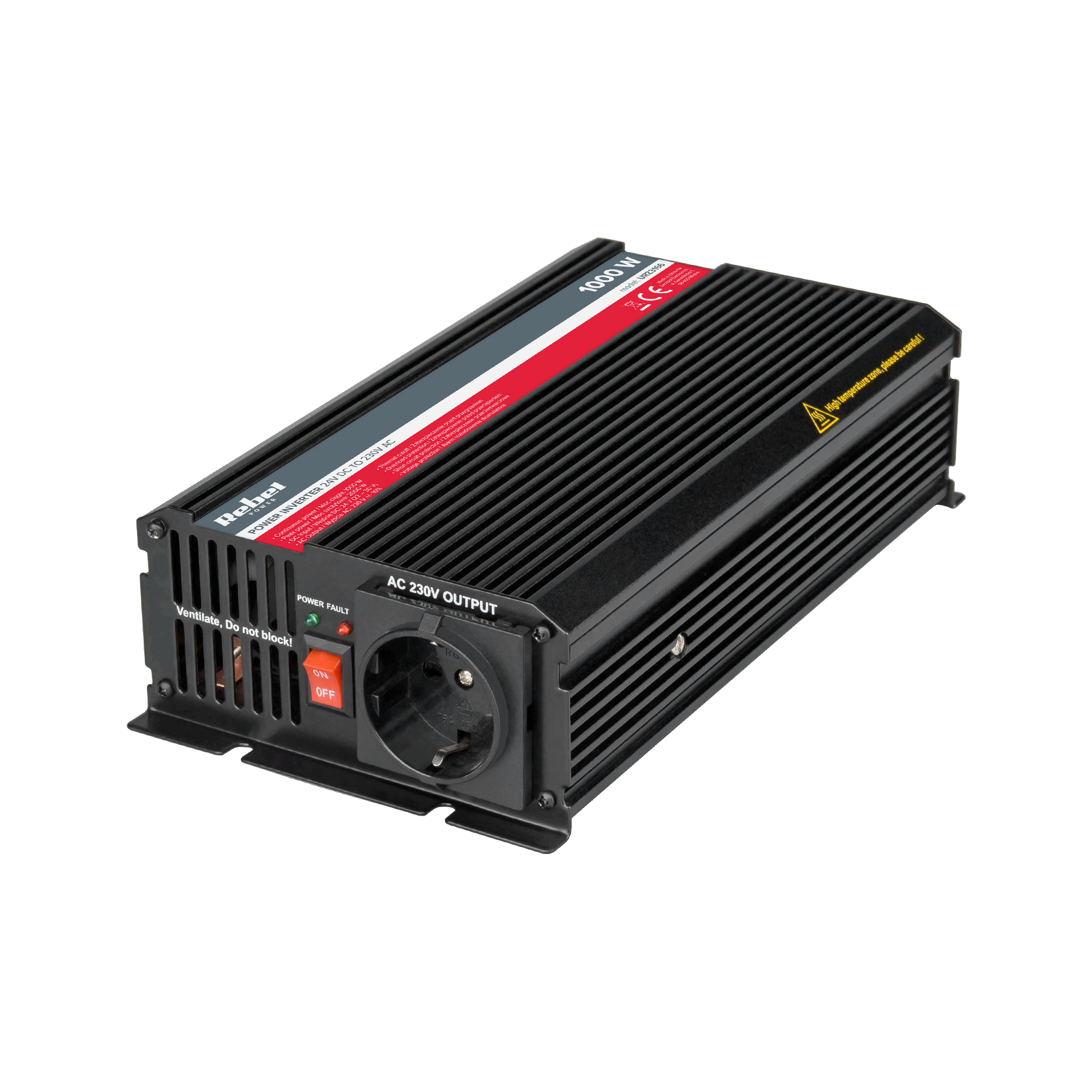 REBEL 24 V–230 V -invertteri, 1000 W, saksalainen F-tyypin pistorasia