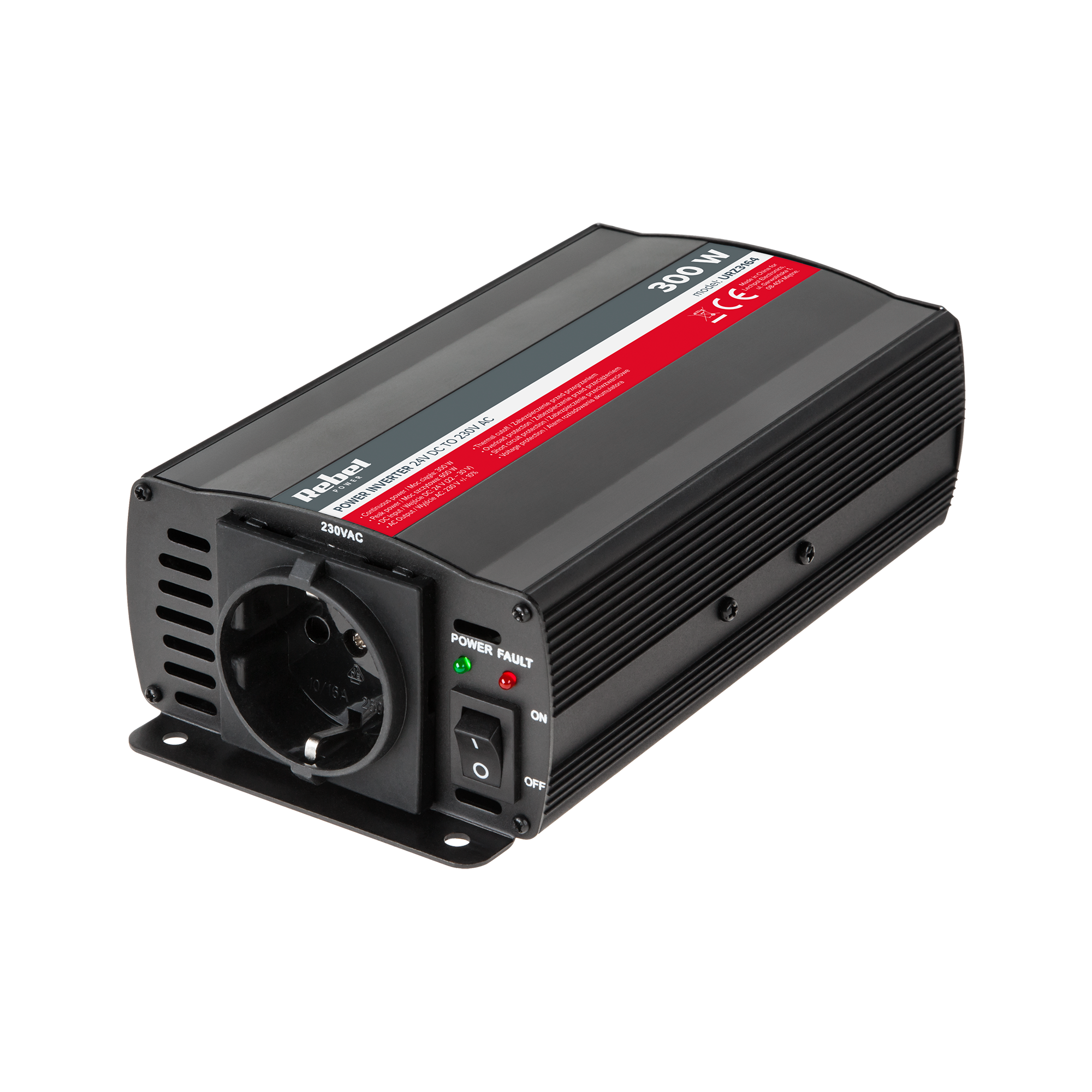 REBEL 24 V–230 V -invertteri, 300 W, saksalainen F-tyypin pistorasia