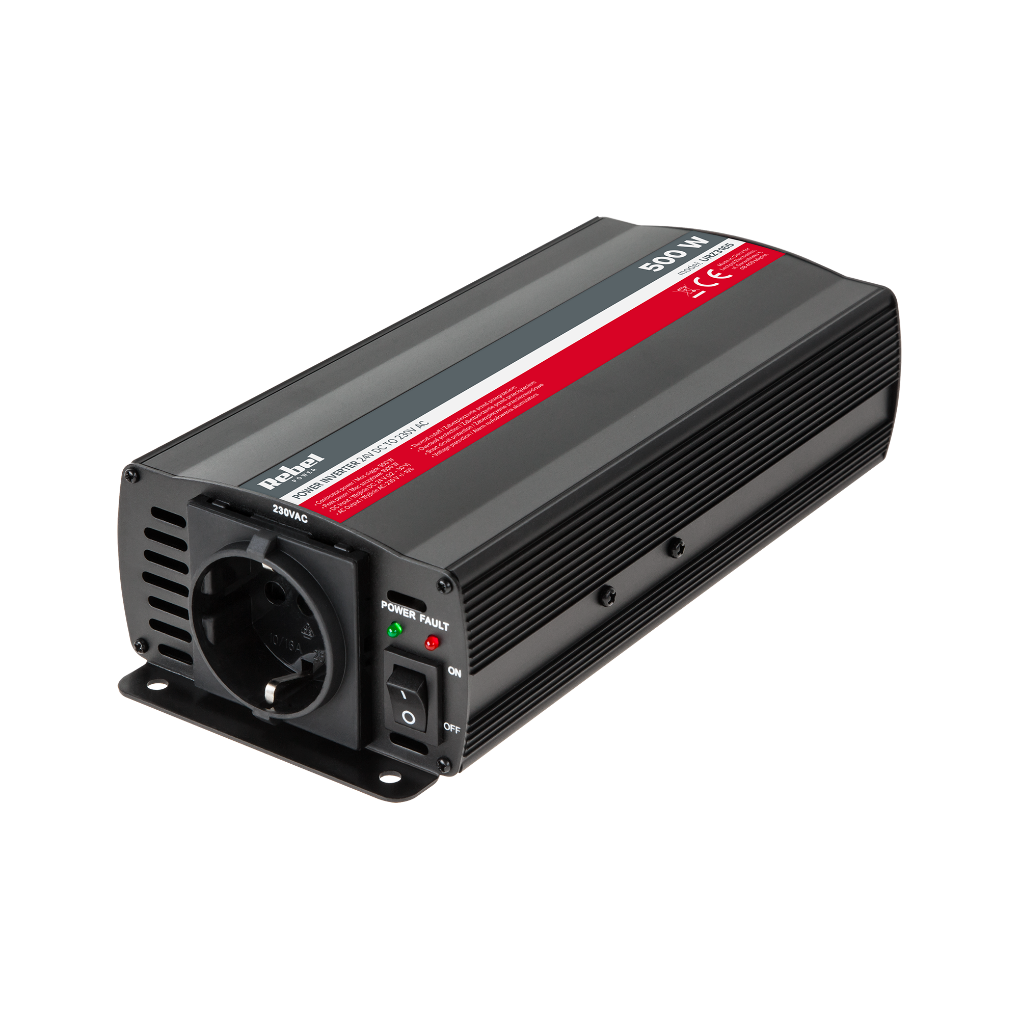 REBEL 24 V–230 V -invertteri, 500 W, saksalainen F-tyypin pistorasia