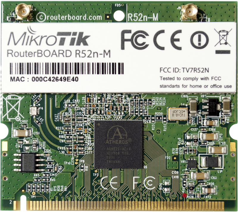 RouterBOARD R52Nm kaksitaajuuksinen mini PCI Wi-Fi -kortti, 802.11a/b/g/n, 23 dBm, MMCX