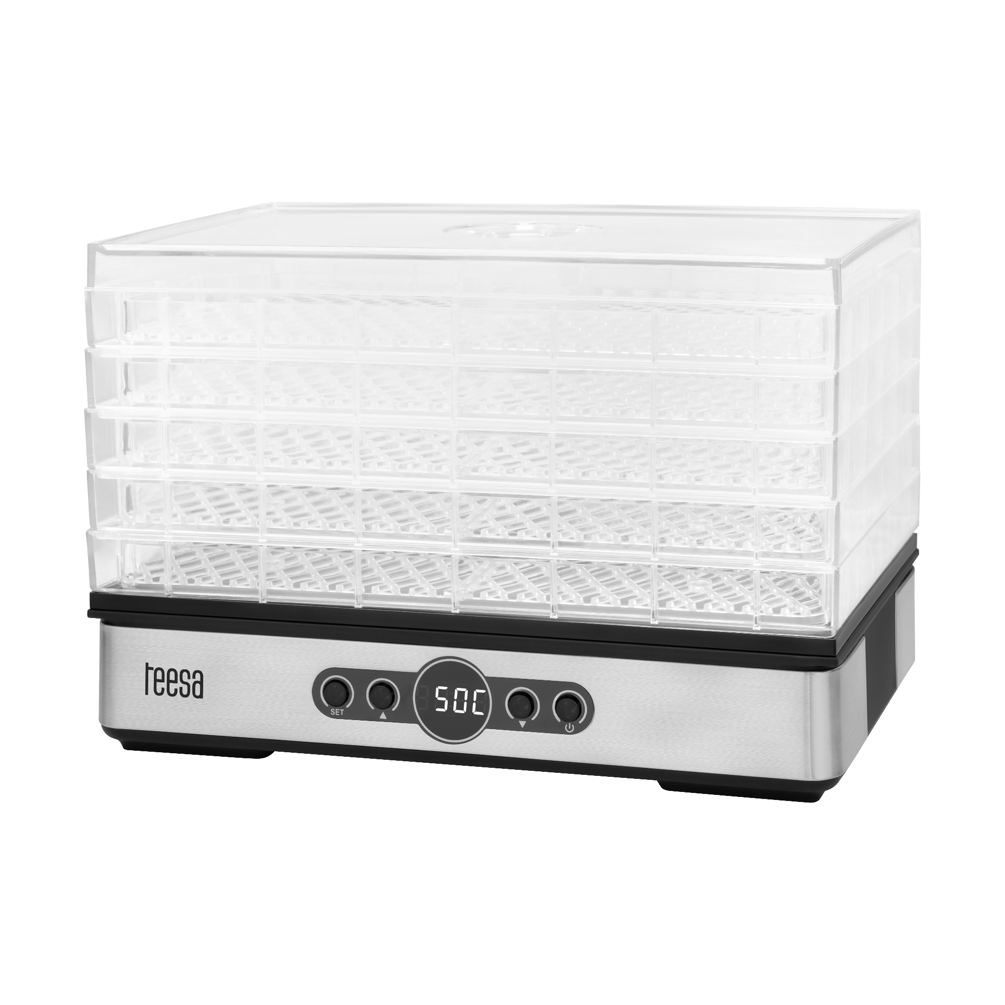 TEESA sieni-, vihannes- ja hedelmäkuivuri, 400 W, 5 ritilää, näyttö, ilmankierto