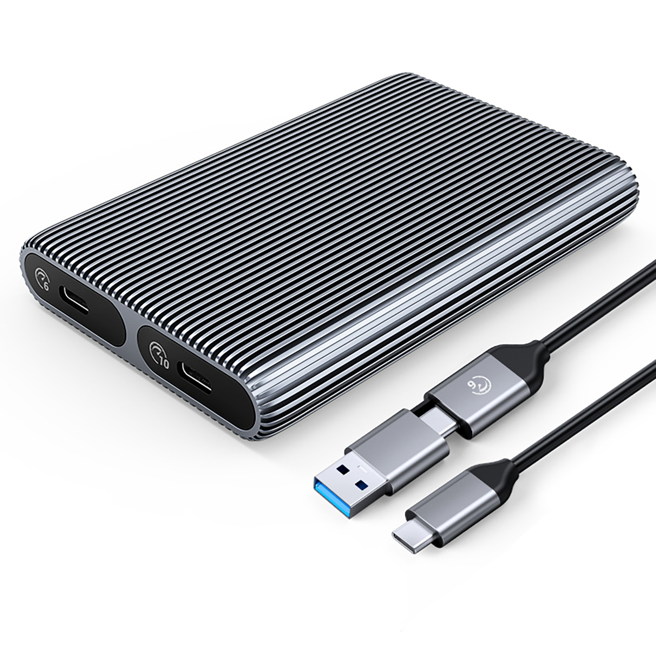 Orico AM2C3-2SN kahden levyn kotelo kahdelle M.2 SATA- ja NVMe-levylle, USB-C 3.2, 6/10 Gb/s, harmaa