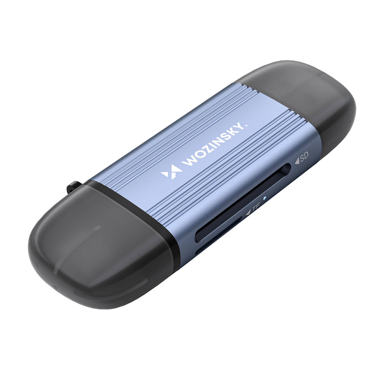 Harmaa alumiininen SD- ja microSD-muistikortinlukija Wozinsky WCR-5G USB-A 3.0 / USB-C 3.0 -liitännällä