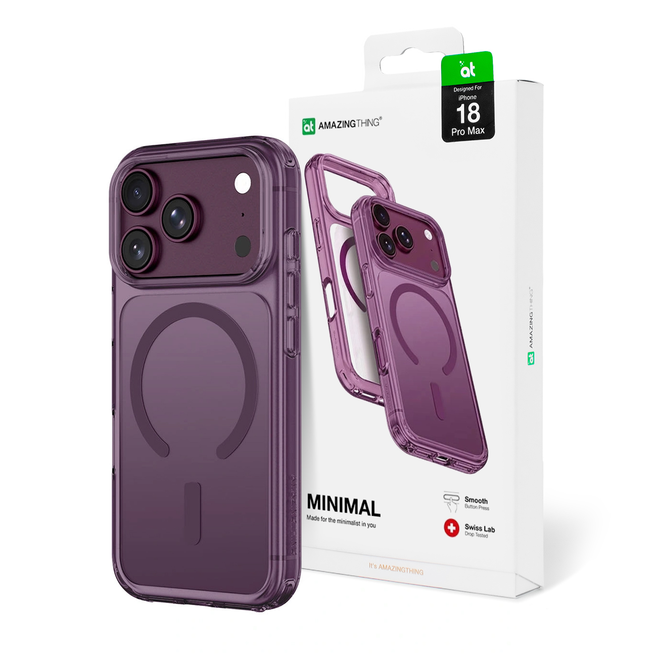 AmazingThing Minimal Mag Drop Proof 3 Lens -suojakuori laitteelle iPhone 18 Pro Max, hihnakiinnikkeellä, MagSafe-yhteensopiva – violetti