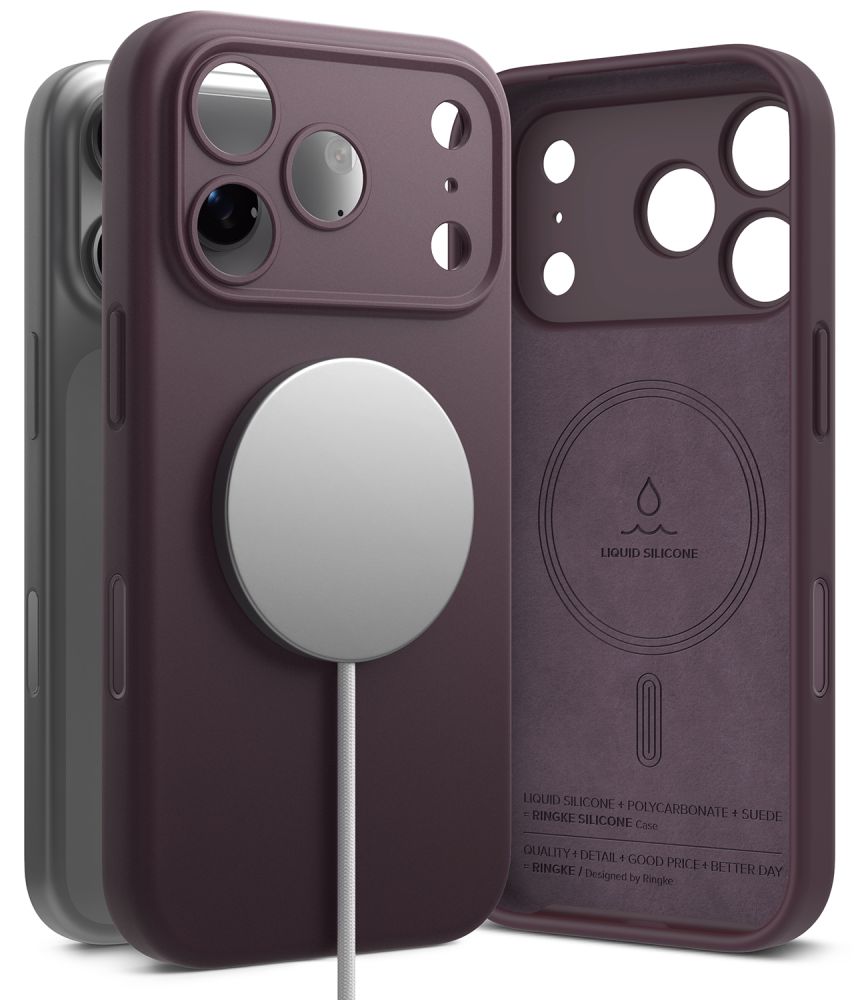 Ringke MagSafe -silikonisuojakuori laitteelle iPhone 18 Pro – tummankirsikanpunainen