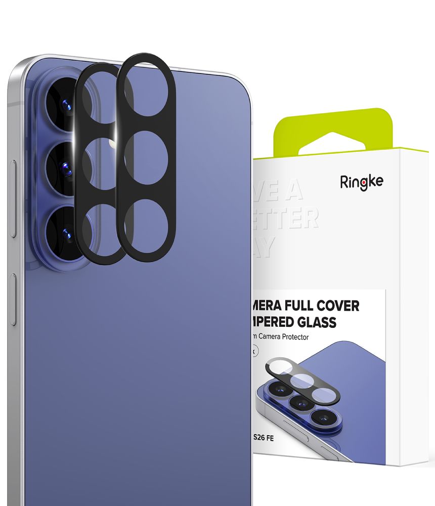 Ringke Camera Full Cover -karkaistut kameran suojalasit laitteelle Samsung Galaxy S26 FE, 2 kpl – mustat